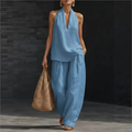 Boho Linen Two Piece Set - Blue